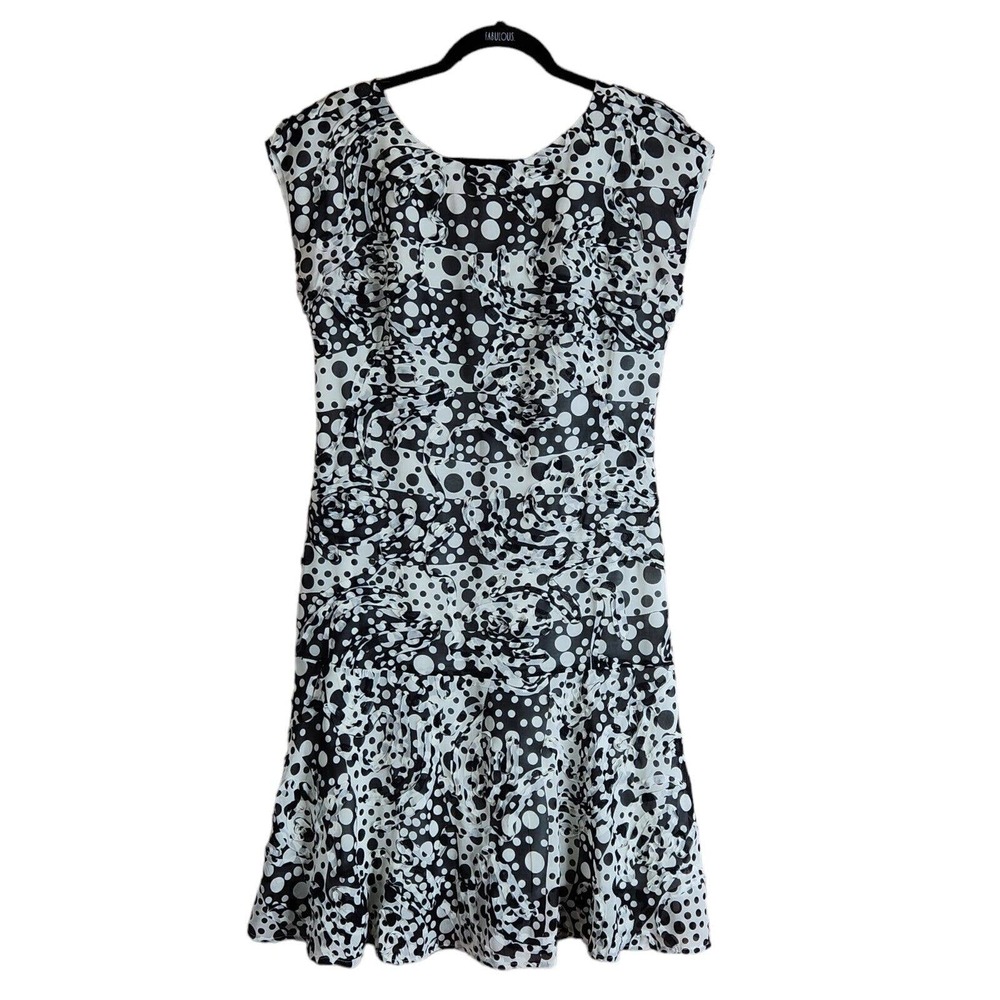 Sara Campbell Womens Midi Dress Size 8 Black White Polka Dot Short Sleeve Lined